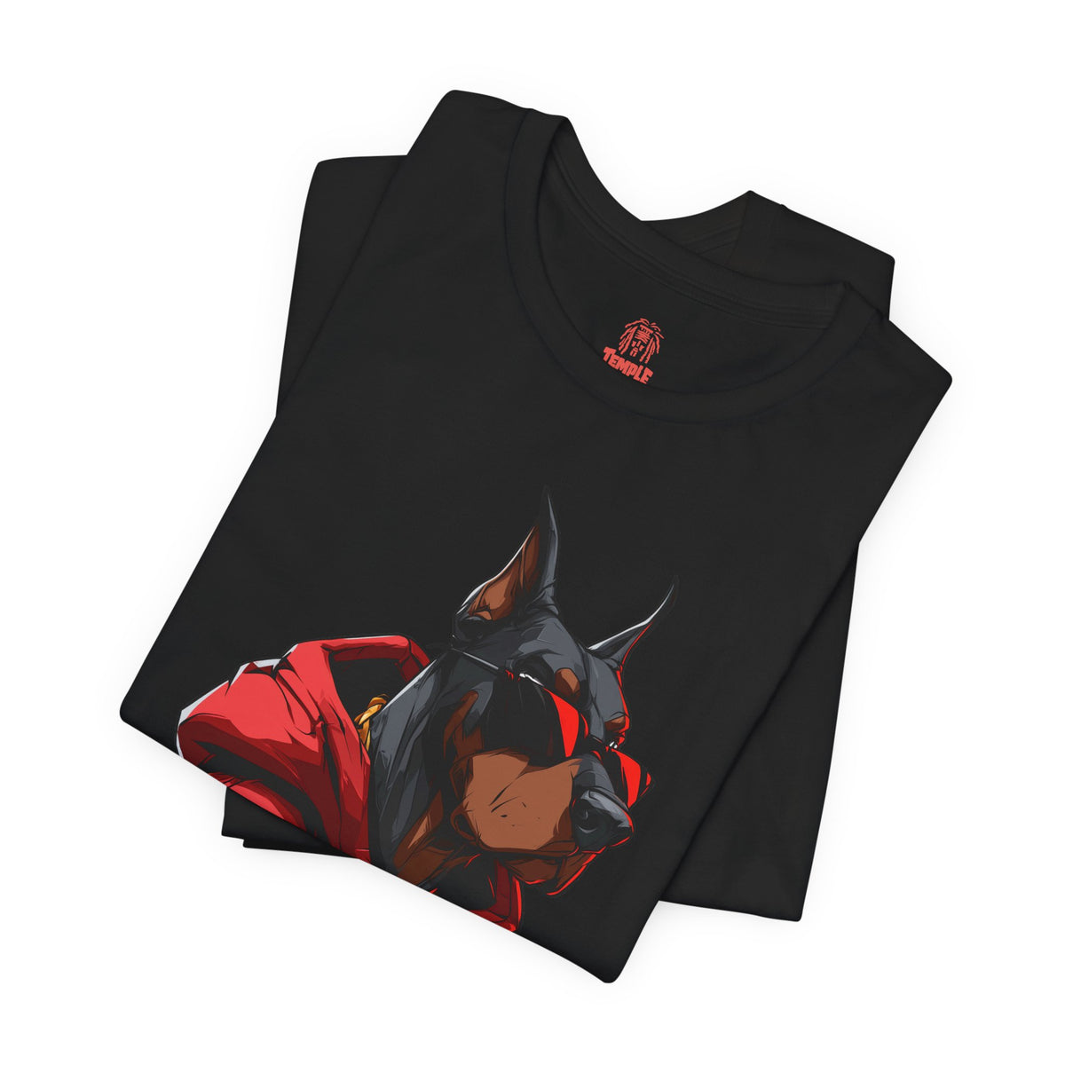 Doberman Streetwear T‑Shirt — Red Hoodie Dog Graphic Tee