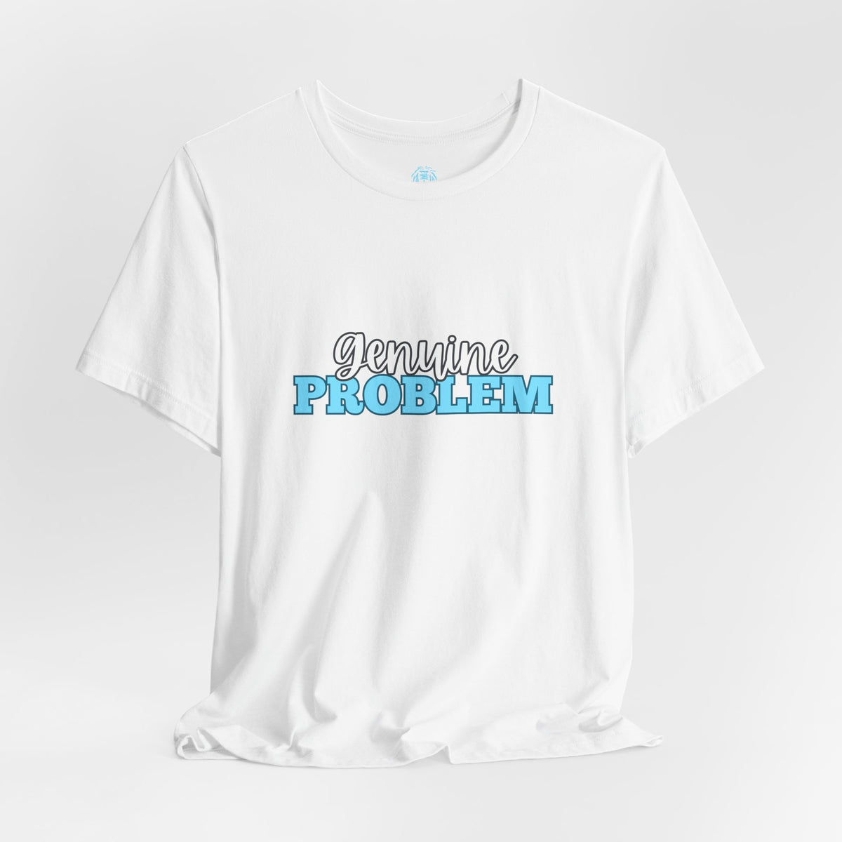 Genuine Problem Graphic Tee — Retro Blue Script Casual T-Shirt