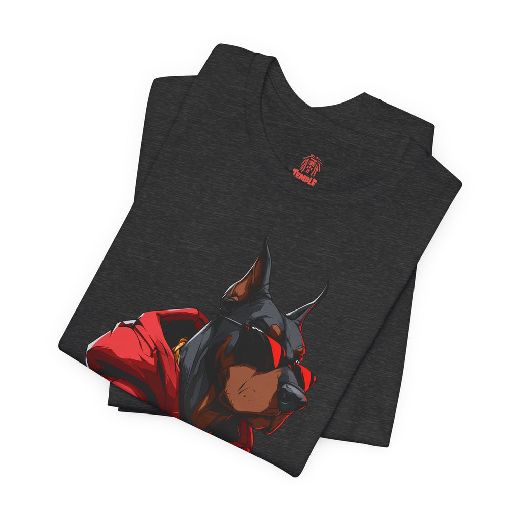 Doberman Streetwear T‑Shirt — Red Hoodie Dog Graphic Tee