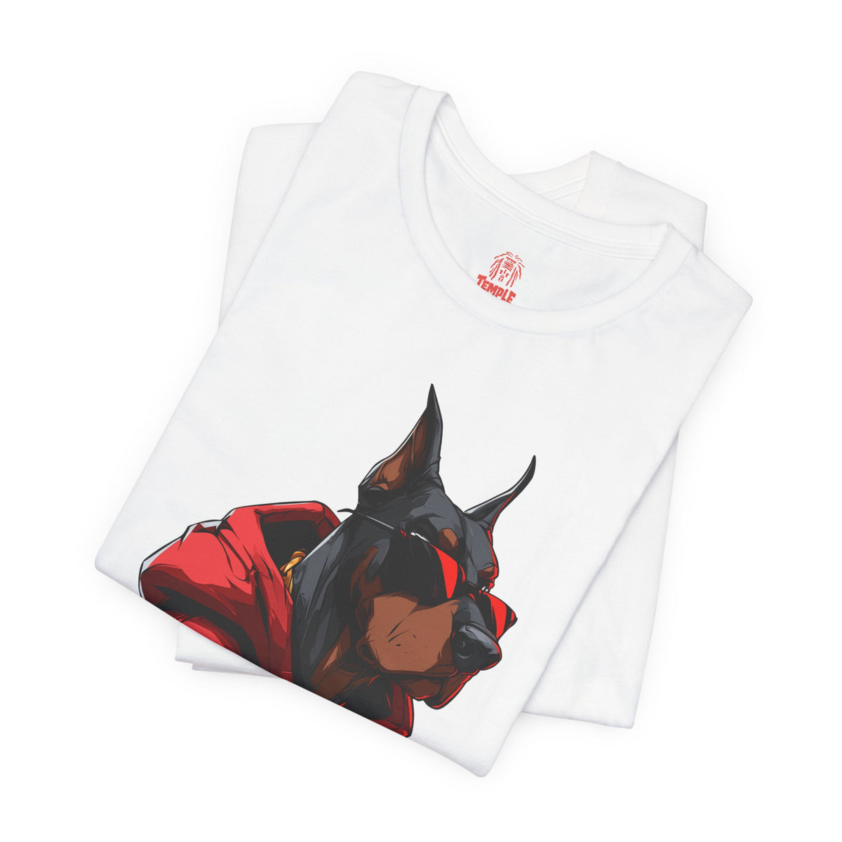 Doberman Streetwear T‑Shirt — Red Hoodie Dog Graphic Tee
